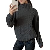 ZAFUL Women’s Batwing Long Sleeve Turtleneck Sweater Chunky Cable Knit Pullover Jumper Tops for Fall Winter 2025