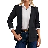 GRACE KARIN Women 3/4 Sleeve Sweater Blazer, Lightweight Open Front Cardigan, Knit Jackets Business Casual with Pockets