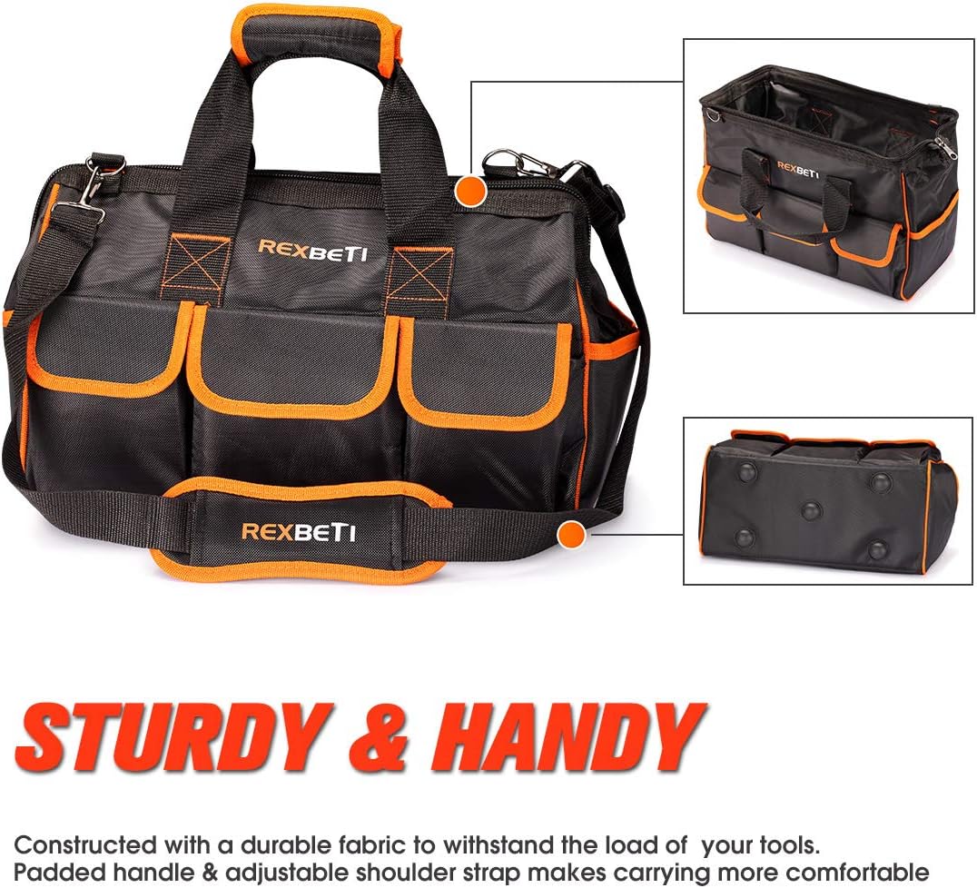 REXBETI 169-Piece Premium Tool Kit with 16 inch Tool Bag, Steel Home Repairing Tool Set, Large Mouth Opening Tool Bag with 19 Pockets - - 