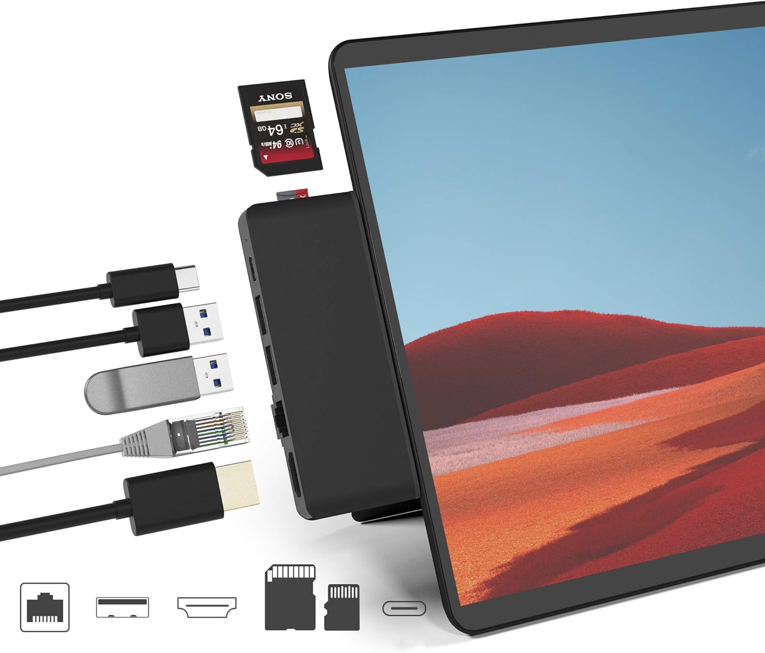 Surface Pro X USB Hub Docking Station, 7in2 USB C Hub Amazon.de