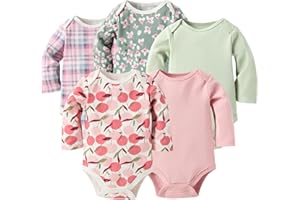 MINICOCO Baby Girls Long-Sleeve Bodysuit,100% Cotton 5 Pack One-Piece Baby Clothes,0-24 Months Soft Baby Girls Rompers