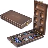 AMEROUS Wooden Mancala Board Game Set with 72+8 Bonus Multi Color Glass Stones - Folding Board - Mancala Instructions, Classic Family Board Game for Kids Adults, Tabletop Version