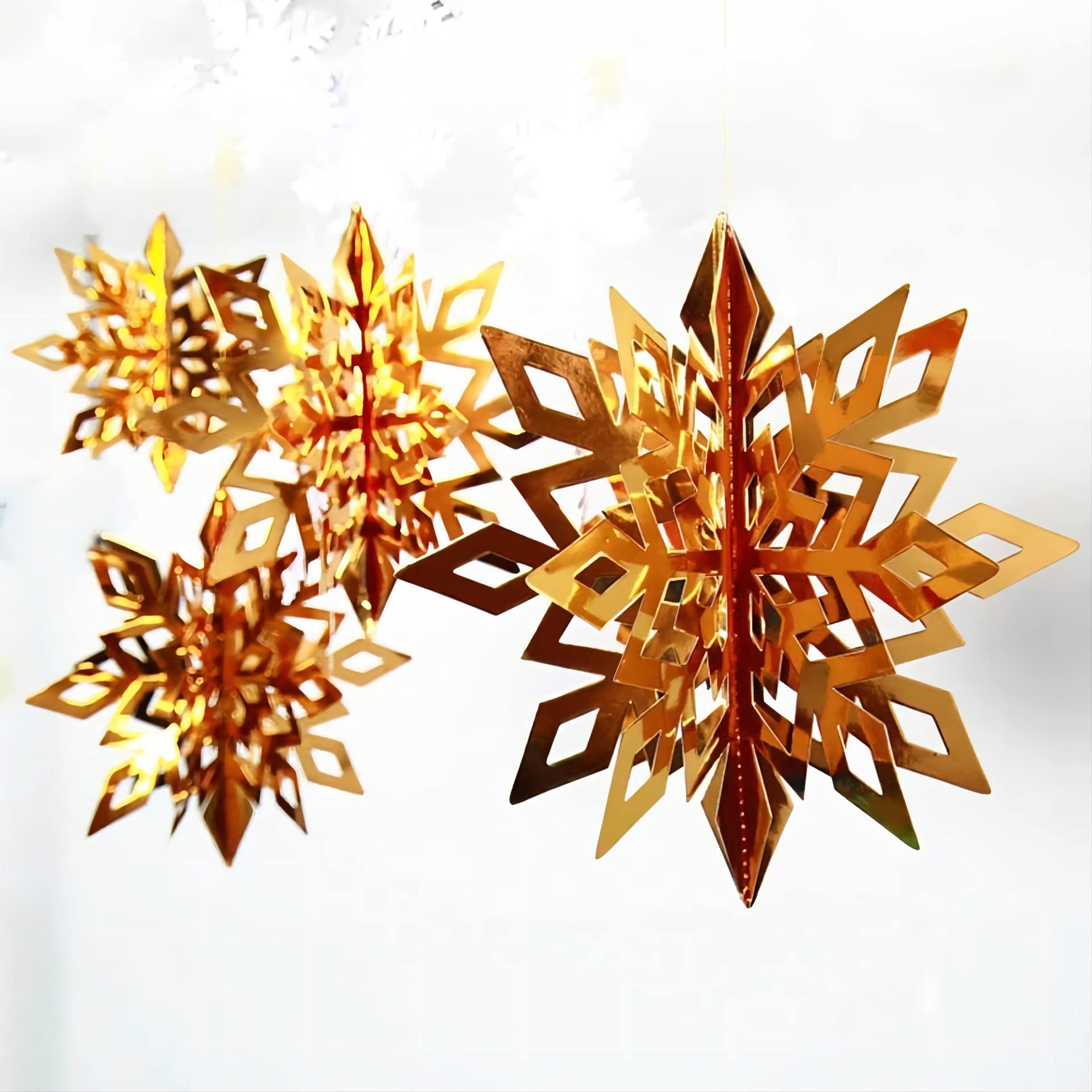 Norinoya 3D Stereo Snowflake Hanging Pendants Charm,Christmas Decorations Tinsel,Snowflake Decoration for Ceiling Window Door New Year's Day(6-piece Set) (Gold)