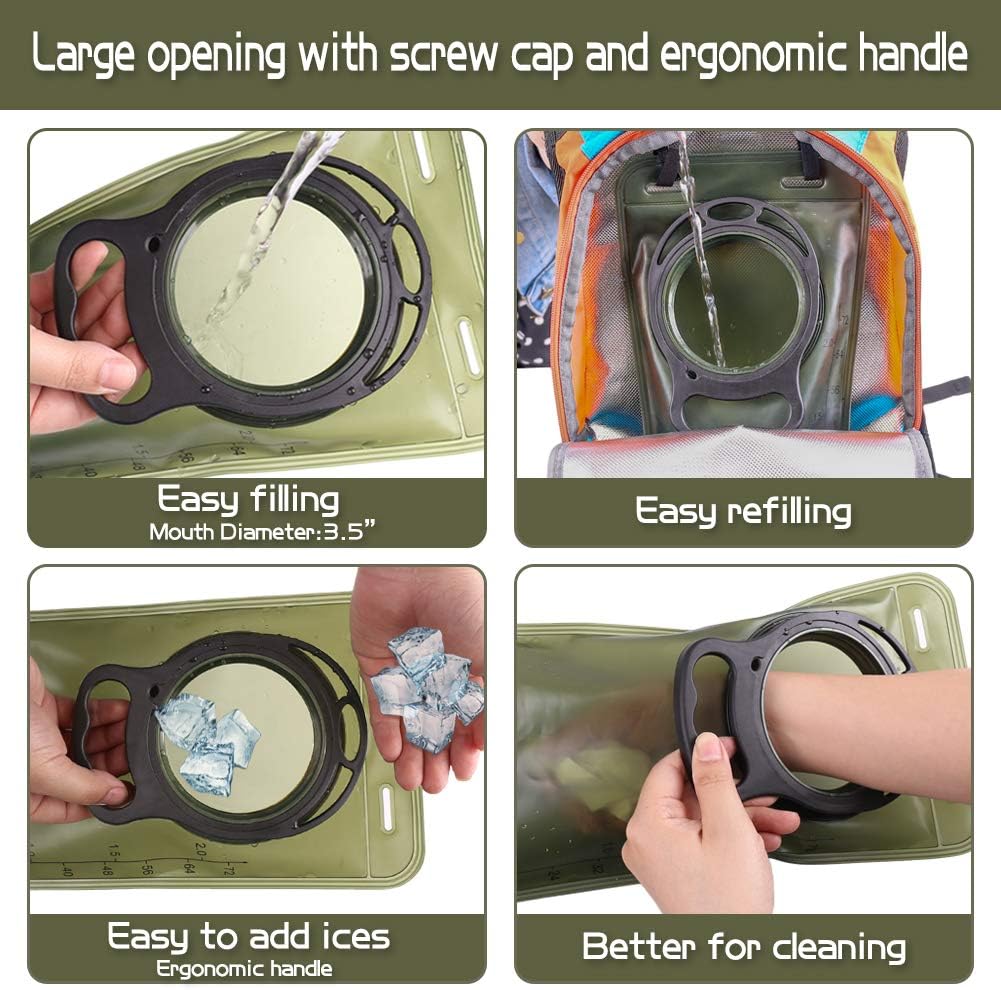 Hydration Bladder 2L Leakproof 2 Liter Water Reservoir, BPA Free Military Green Water Storage Bladder Bag with Insulated Tube, Hydration Backpack Replacement for Outdoor Hiking Camping Running Cycling : Sports & Outdoors