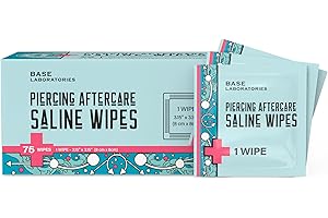 Base Labs Piercing Aftercare Wipes | Saline Wipes | Piercing Saline Wipes for Nose, Ear, Belly, Lips | Saline Solution for Pi