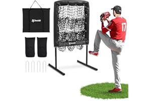 Yes4All 9 Hole Pitching Net, Pre-Installed Pitching Target & U Frame Foam-Padded, 4-Height Adjustable Pitching Net with Strik