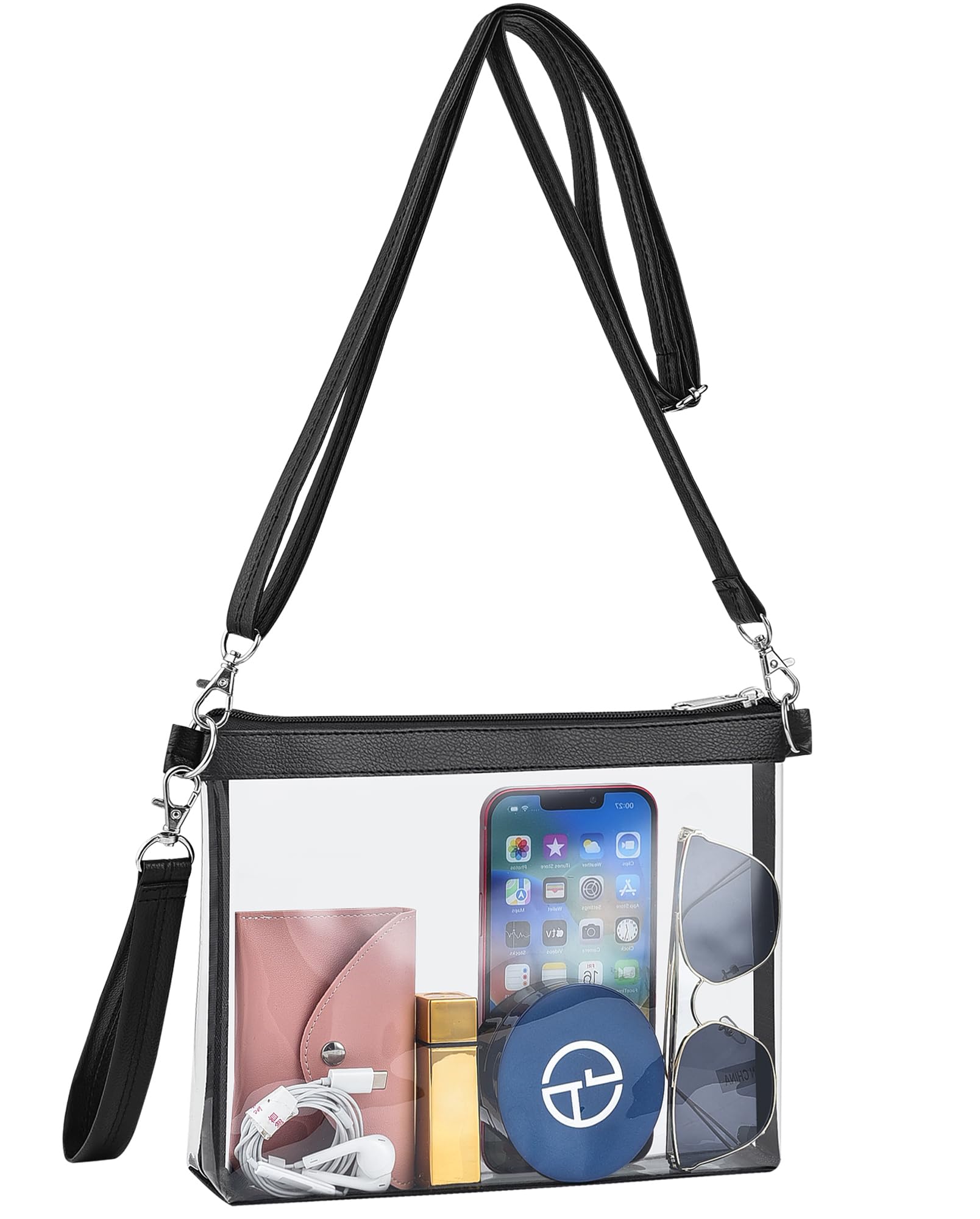 Clear Bag for Stadium Events Clear Purse for Women Leather Clear Crossbody Bag for Concerts Sports Festivals