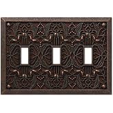 Amerelle 65TTTDB Filigree Wallplate, 3 Toggle, Cast Metal, Aged Bronze, 1-Pack