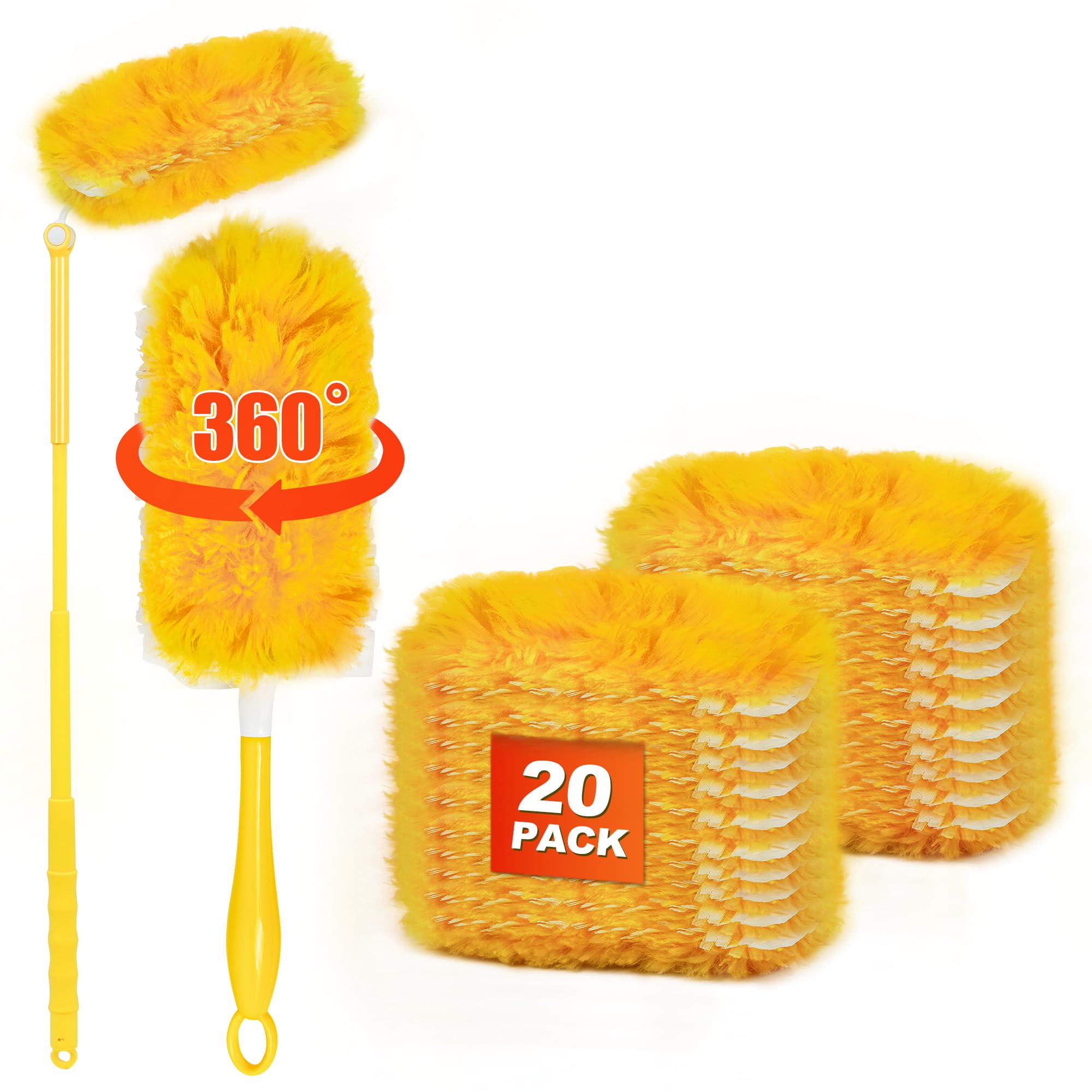Photo 1 of JEHONN Duster Refills for Swiffer 20 Counts, 360 Degree Heavy Duty Dusting Kit with 1 Extendable Handle + 1 Short Handle, Multi-Surface Dust Cleaning Tool for Blinds Bookshelf Furniture Electronics
