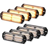 Led Strobe Lights for Trucks, 24 Amber Led, 8PC Pack, Emergency Surface Mount Grille Light, 23 Flashing Mode Mini Warning Gri