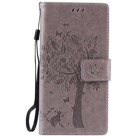 Hozor Sony Xperia Z5 Handyhülle, zarte Baumprägung, aus Weichem PU-Leder und TPU-weichem Silikon, starker Magnetschließe mit 