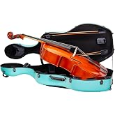 Crossrock Poly Carbon Cello Case for 4/4 Full Size | Mint Blue Matte Finish, Black Velvet Interior, Wheels, Music Pouch &ndash; Lightweight Protection Series