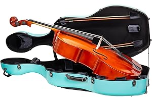 Crossrock Poly Carbon Cello Case for 4/4 Full Size | Mint Blue Matte Finish, Black Velvet Interior, Wheels, Music Pouch – Lightweight Protection Series