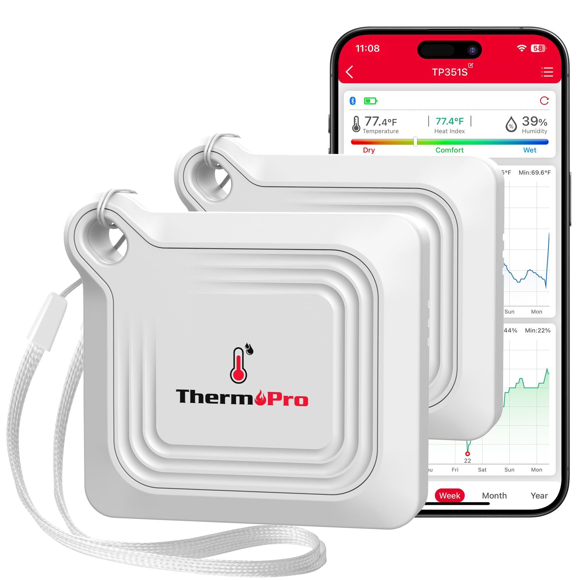 Photo 1 of ThermoPro Bluetooth Hygrometer Thermometer for House, 260FT Temperature and Humidity Monitor, Remote App Control Humidity Temperature Sensor, 2-Year Data Storage Export for Greenhouse Room, 2 Pack