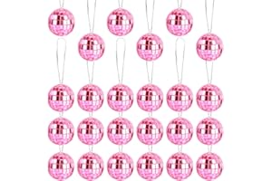 24pcs Hanging Disco Ball Party Decor, 1.1 Inch Mini Mirror Disco Balls Pink Disco Party Decorations Disco Ornaments for Chris