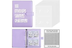 FOTHY 100 Envelopes Money Saving Challenge Binder, A5 Money Saving Budget Binder with Cash Envelopes, Budget Binder Planner Book for Planning & Saving Money, Savings Challenges Book to Save $5,050-Purple