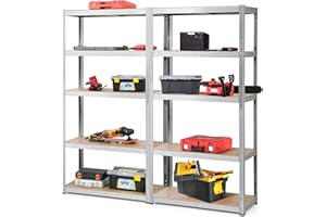 ERGOMASTER 72" Storage Shelves, Heavy Duty Steel Frame 5-Tier Garage Shelf, Metal Multi-Use Storage Shelving Unit for Home/Office/Dormitory/Garage (2, Silver)