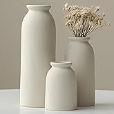 Ceramic Vase Set-3, Small Flower Vases for Decor, Modern Boho Farmhouse Style, Decorative Vases for Pampas Grass & Dried Flowers, Distressed Finish (Beige)