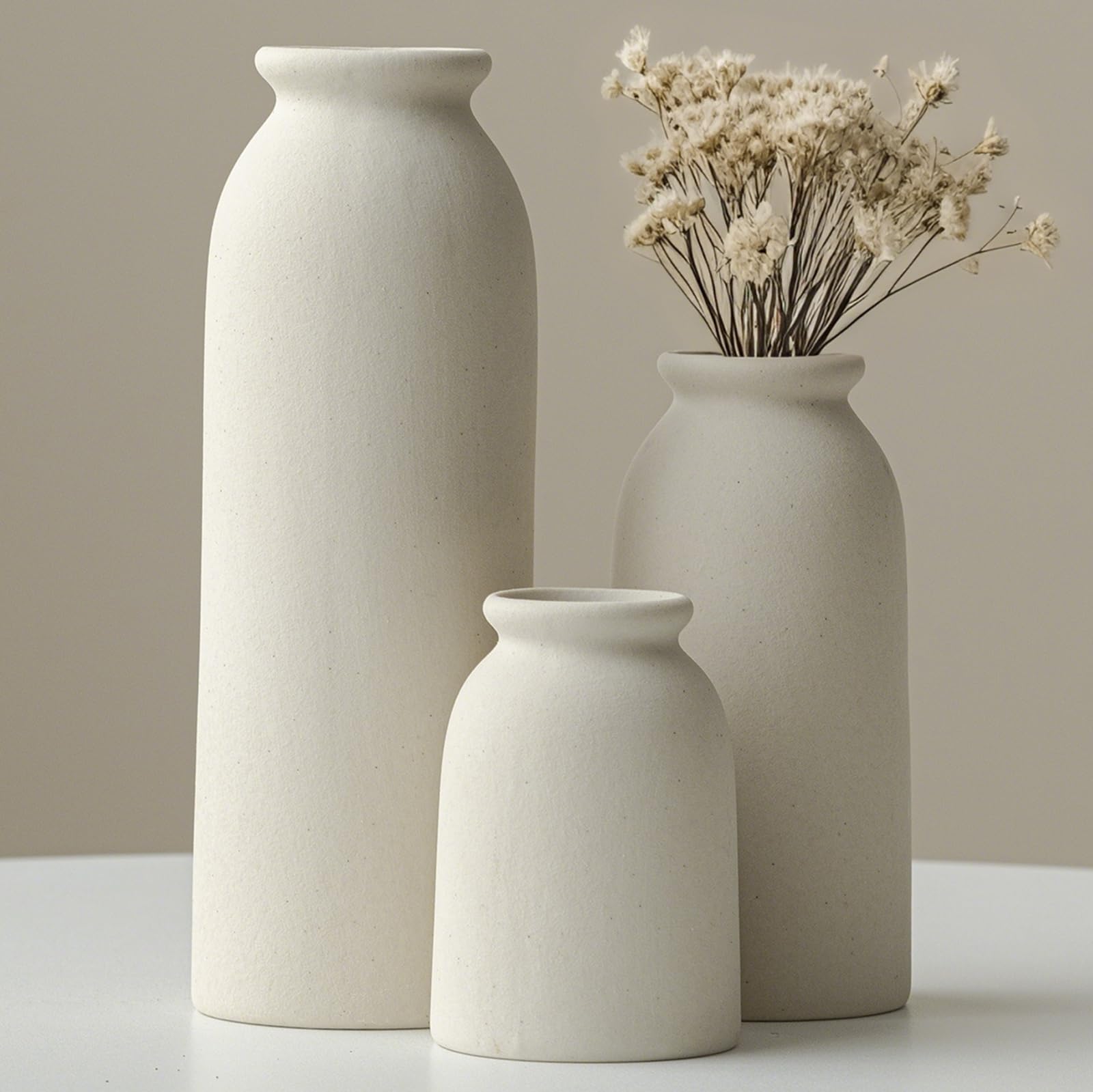 Photo 1 of ***ONLY 2***** ***MISSING PART******* Ceramic Vase Set-2, Small Flower Vases for Decor, Modern Boho Farmhouse Style, Decorative Vases for Pampas Grass & Dried Flowers, Distressed Finish (Beige)