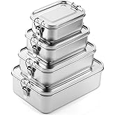 Umigy 4 Pcs Stainless Steel Food Containers 550/850/1400/2400 ml Metal Bento Lunch Box Stainless Steel Food Storage Containers, Lockable Clips to Leak Proof, Reusable Dishwasher Snack Boxes for Work