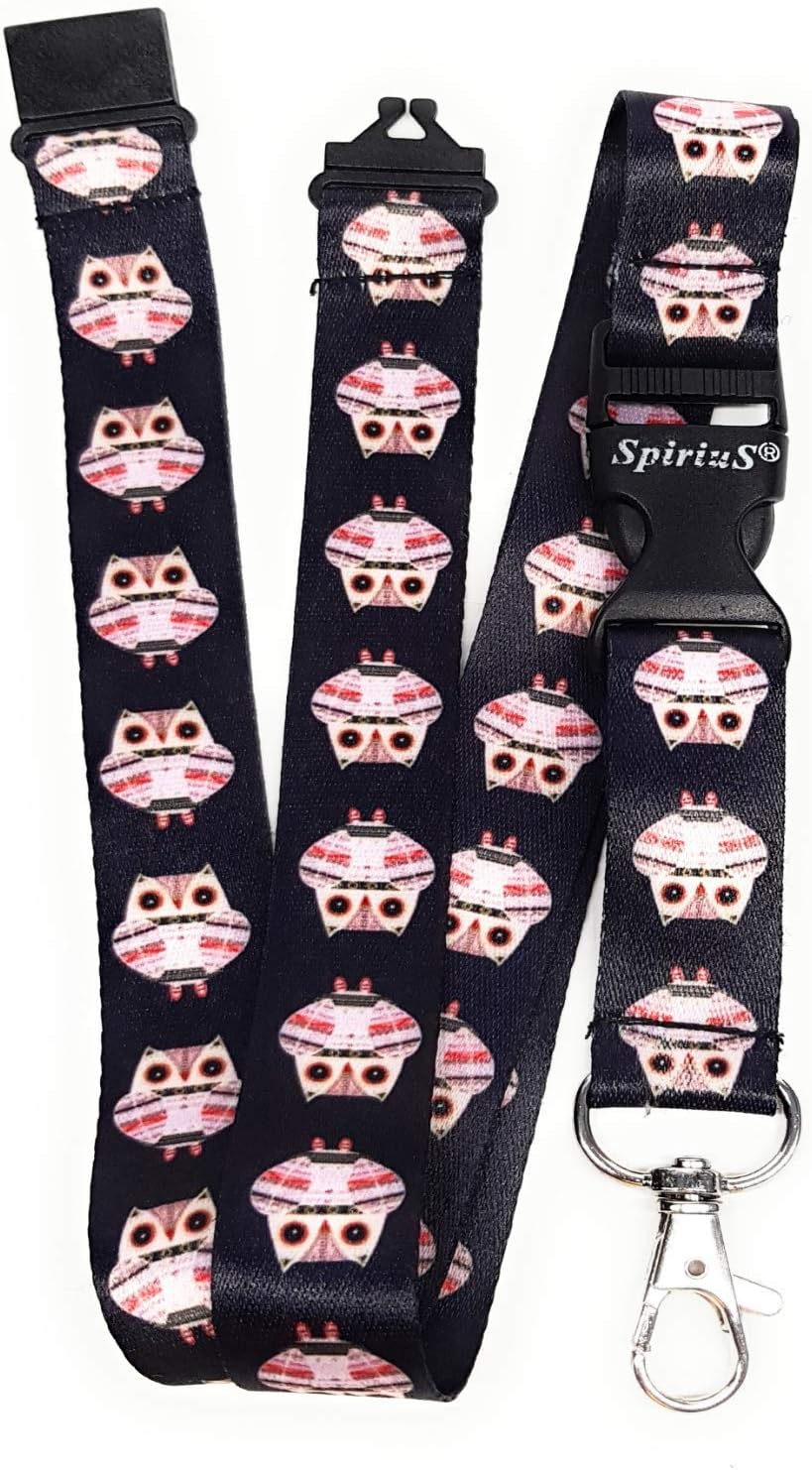Spirius Owls Black Breakaway Lanyard Neck Strap with Safety Release Clip for Card Holder ID Badge Holder, Key Holder (Owls)