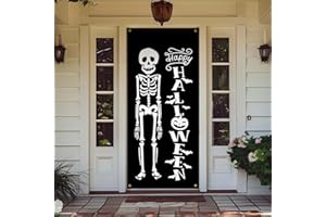 Likjad Halloween Skeleton Door Cover Decorations, Happy Halloween Skull Pumpkin Doorway Curtains Door Covers Banners Photography Background Backdrop for Door Wall Indoor Outdoor Decor, 35 * 79 Inch