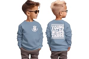 BOUTIKOME Young Wild and Three Birthday Boy Sweatshirt 3 Year Old Boy Pullover Third B-Day Party Shirt Fall Long Sleeve Tops