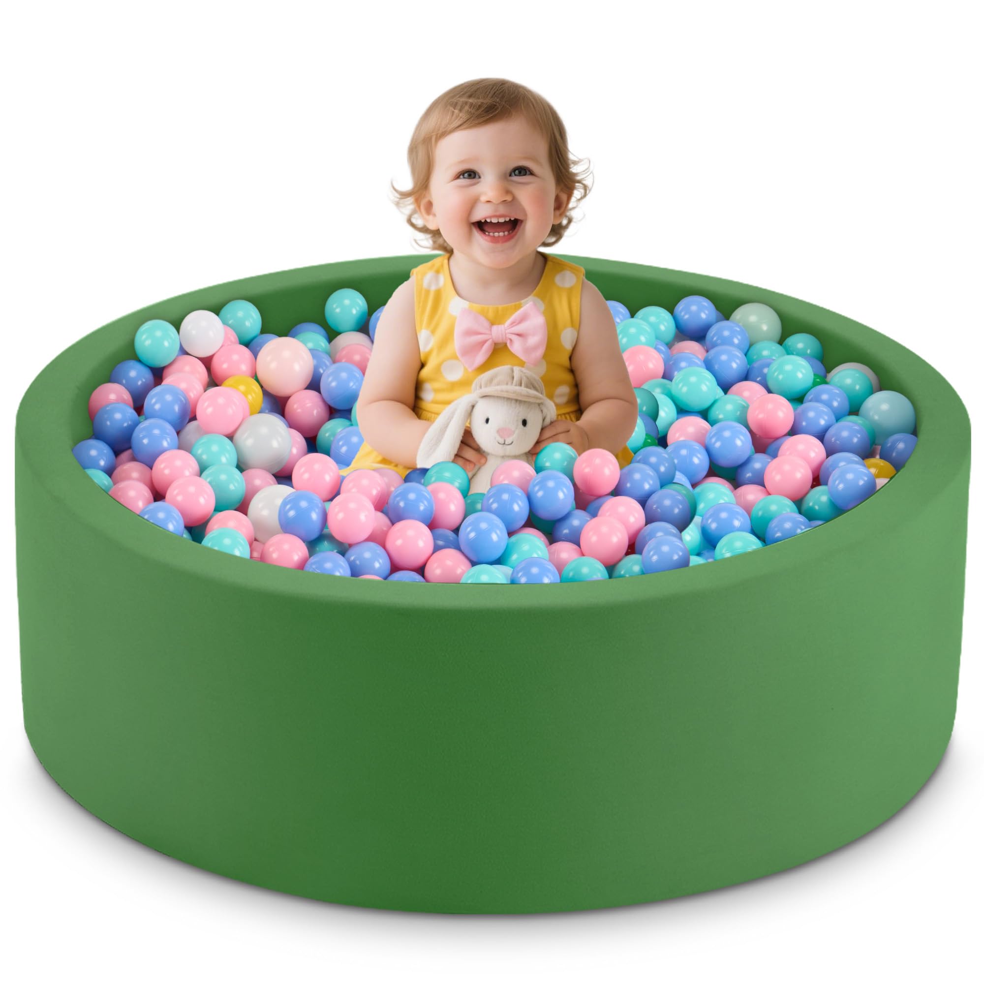 Photo 1 of Aunekiv 35.4" x 11.8" Foam Ball Pit for Toddlers, Baby Round Balls Pool for Babies 1-3, Kids Play Ball Pits Ideal Gift for Boys and Girls, Balls Not Included, Green