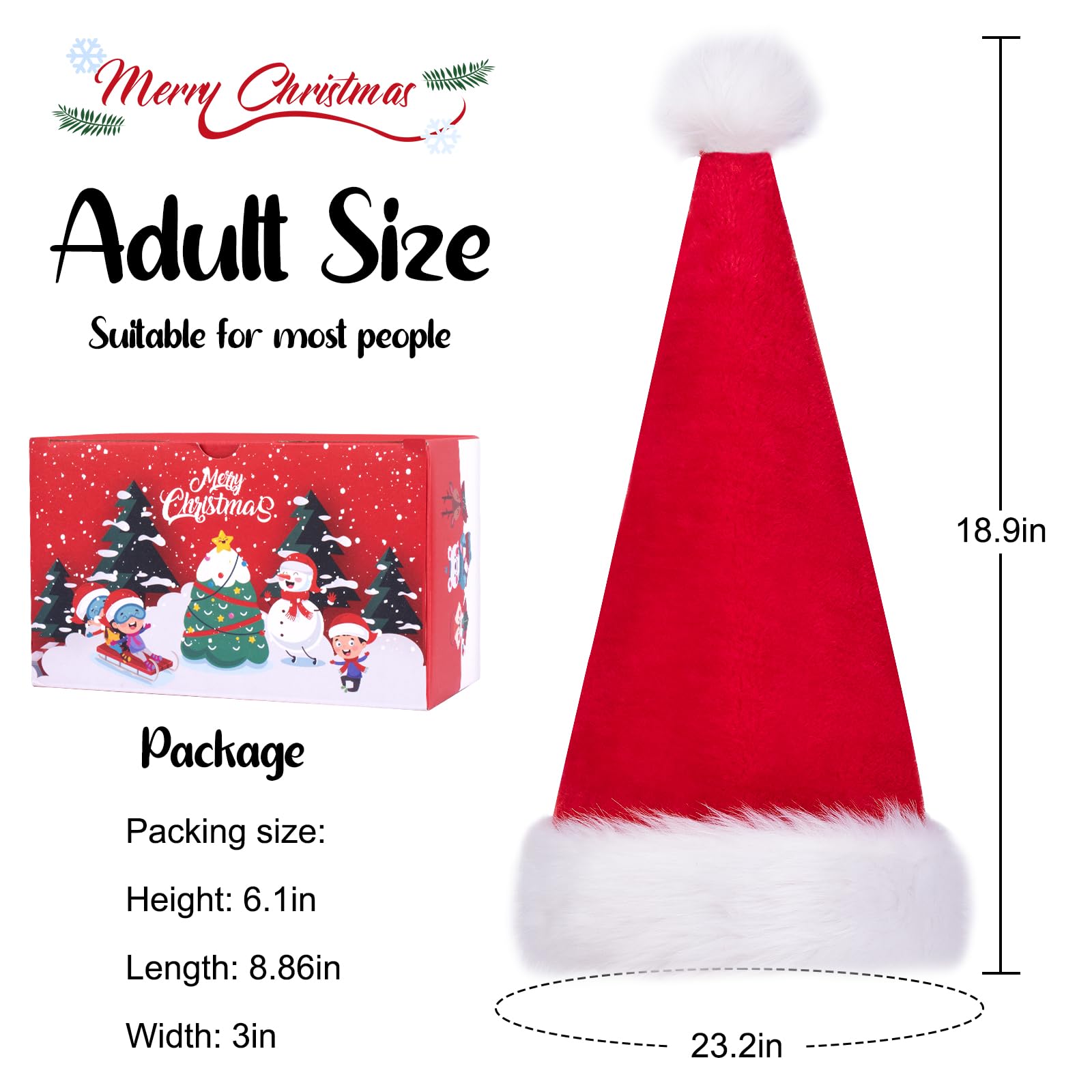 Santa Hat for Adults and Kids and Baby: Christmas Hat Extra Thick Classic for New Year Festive Party Supplies