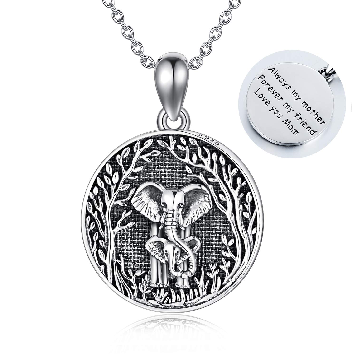 HARMONY BOLA Elephant Pendant Animal Lucky Family Necklace 925 Sterling Silver Mother and Daughter Gifts Tree Of Life Jewellery For Women