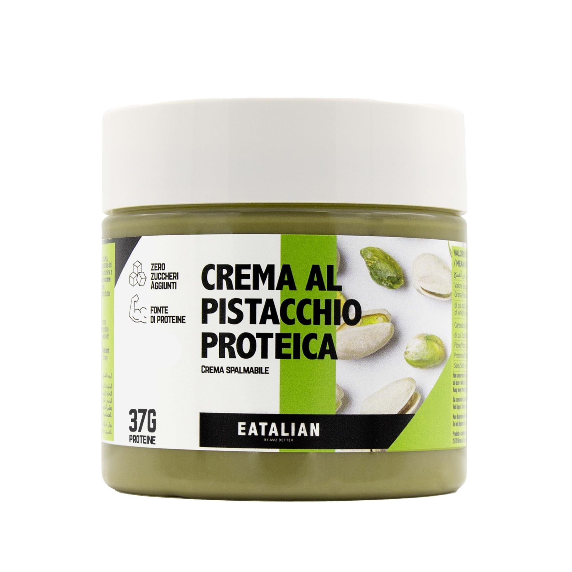 EATALIAN by AMZ BETTER Protein-Pistaziencreme, Köstliche streichfähige Creme mit Süßem und Einzigartigem Geschmack, mit 37 g Protein, Ideal auf Brot, für Dubai Chocolate, 200 gr Made in Italy