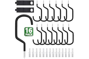 MHHO-WG 14 Pack Bike Hook Storage Bike Rack and 2 Extension Cord Storage Straps. Heavy Duty Large Screw in Ceiling Hooks for 