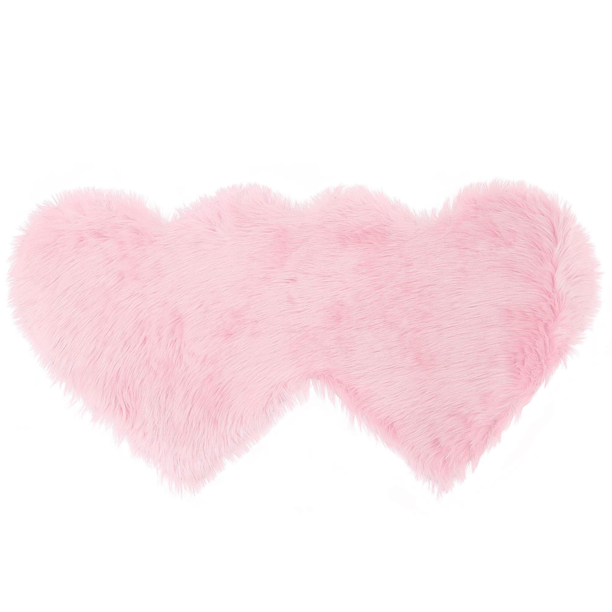 PiccoCasa Double Heart Shaped Soft Faux Sheepskin Fur Plush Area Rugs for Home Living Room Balcony Sofa Floor Mat Bedroom 4ftx2ft Light Pink
