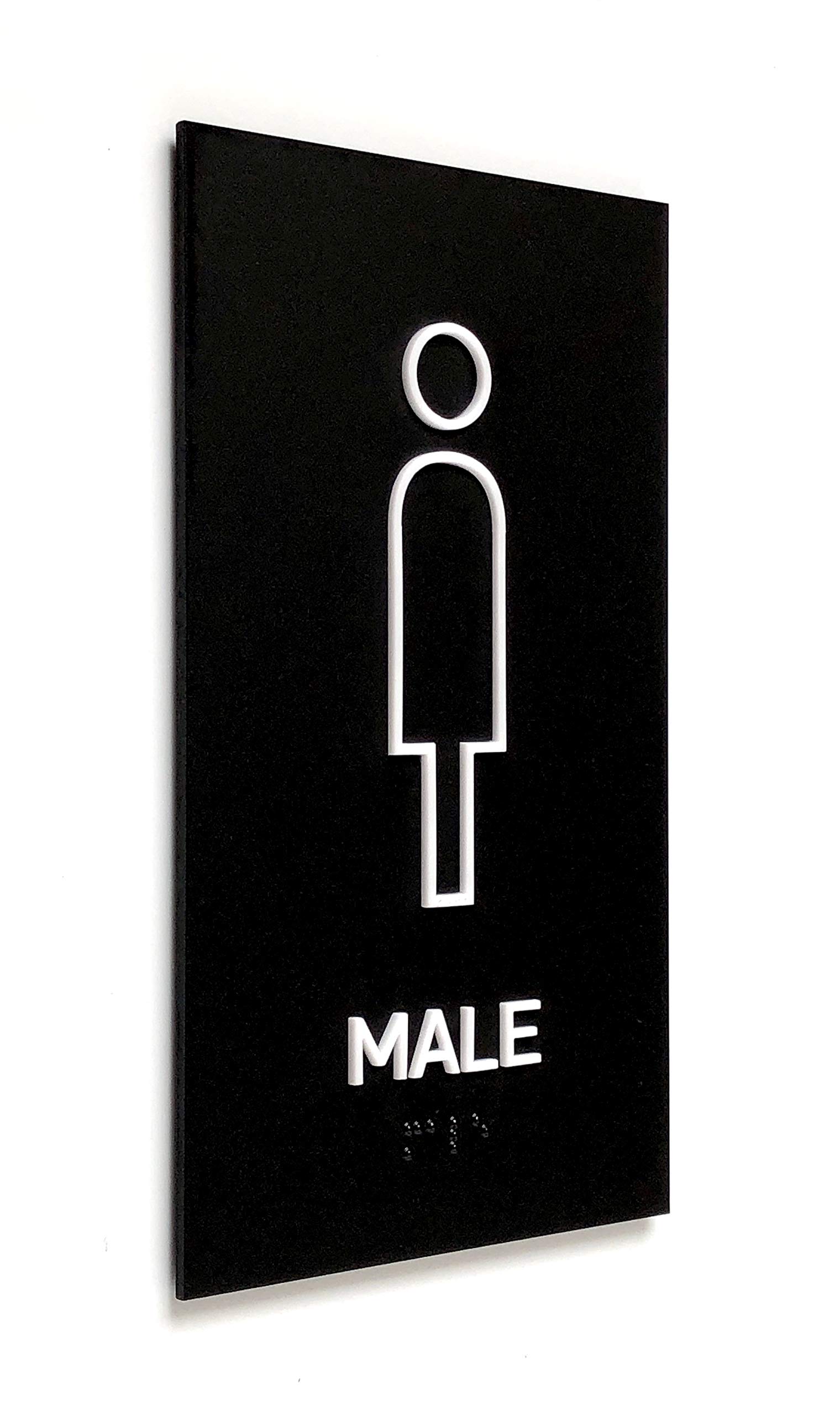Kubik Letters Male Toilet Sign for Business with UK Standard Braille Cell, Modern Door Sign for Men and Gents WC with 3M Double Sided Tape