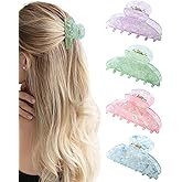 ACECHA 4 Pack Acrylic Hair Claw Clips for Women, 3.1 Inches Shiny Cute Hair Grip Hairclips for Thin and Thick, Banana Barrettes Hair Clups Strong Hold Hair Accessories (Blue, Green, Purple, Pink)