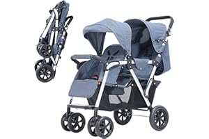 ESSBAG Double Stroller, Tandem Pushchair Foldable Lightweight, Double Convertible Pram Adjustable Height, Sun Hood for Twins 