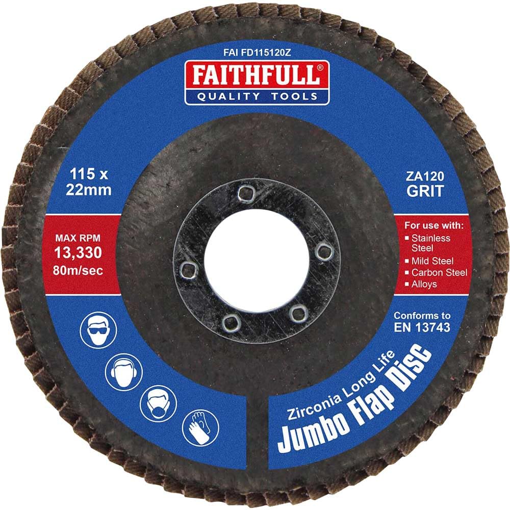 Faithfull FAIFD115120Z Zirconia Abrasive Jumbo Flap Disc 115mm x 22mm FINE