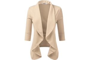 DOUBLJU Womens Lightweight Thin 3/4 Sleeve Open Front Blazer Jacket With Plus Size