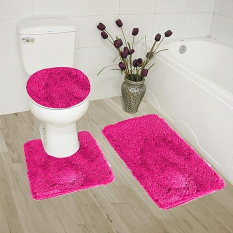 3 Piece Bath Mat Set Bathmat Contour Toilet Lid Cover Purple Bathroom Rug Soft Bath Home Garden Bath
