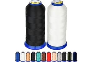 PESTOR Heavy Duty Thread 1800 Yards Size T70#69 210D/3 All Purpose High Strength Polyester Sewing Thread for Weaves, Upholstery, Jeans and Weaving Hair, Drapery, Beading, Purses, Leather (Black & White)
