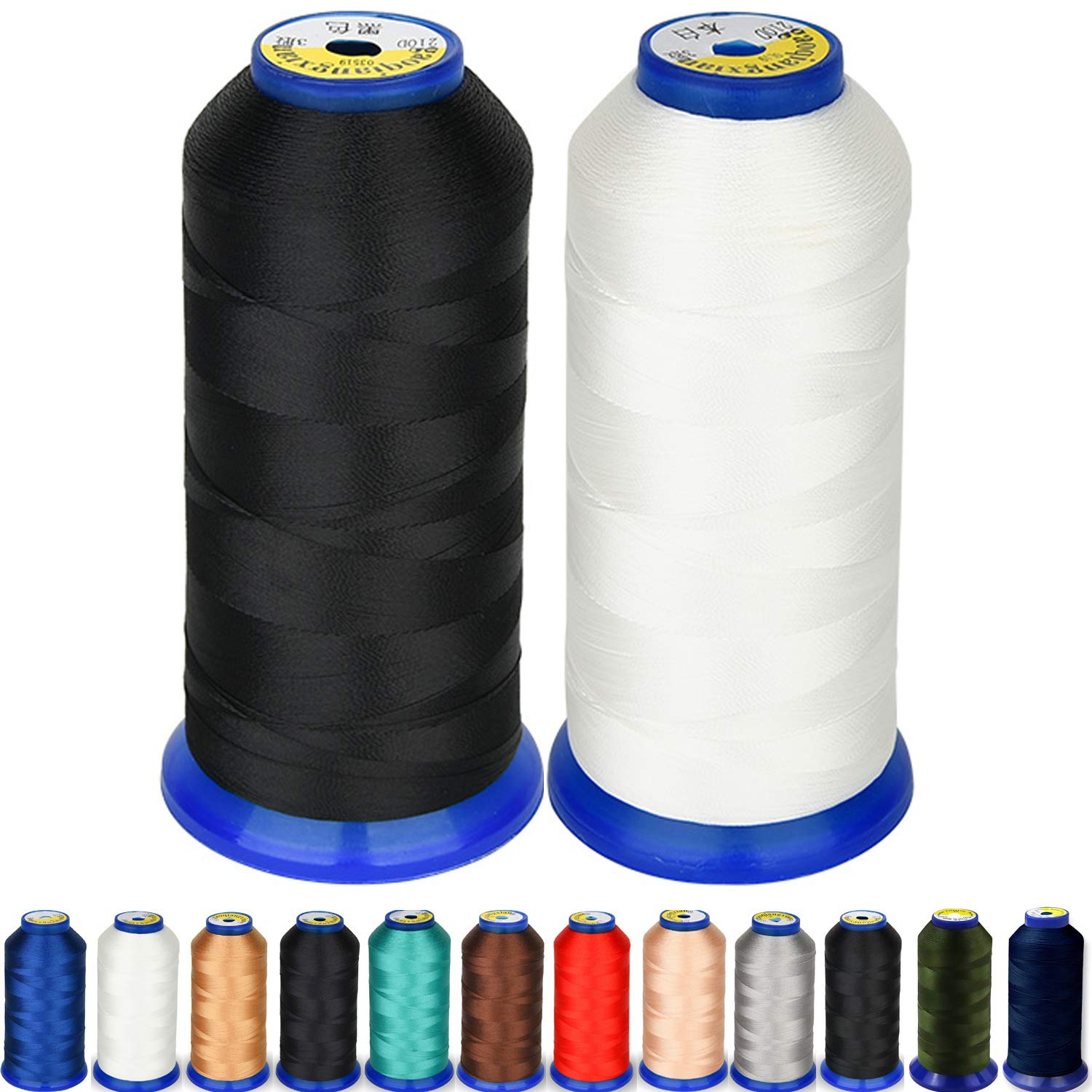 Heavy Duty Thread 1800 Yards Size T70#69 210D/3 All Purpose High Strength Polyester Sewing Thread for Weaves, Upholstery, Jeans and Weaving Hair, Drapery, Beading, Purses, Leather (Black & White)