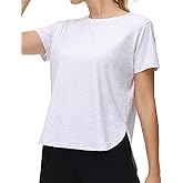 THE GYM PEOPLE Women's Workout T-Shirts Loose Fit Short Sleeve Cotton Running Basic Tee Tops with Split Hem
