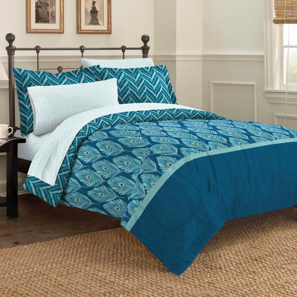 Discoveries Contemporary Elegant Peacock Comforter Set, Full, Blue