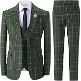 Casual Men's Suits Regular Fit 3 Pieces Double Breast Lightweight Plaid Tuxedos Business Blazer+Vest+Pants