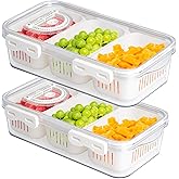 Eanpet 2Pack Divided Snackle Box Charcuterie Container Poratble Bacon Container for Refrigerator 3 Compartment Serving Veggie Tray with Lid Portable Travel Fruit Caddy for Cheese,Candy,Ham,Salad