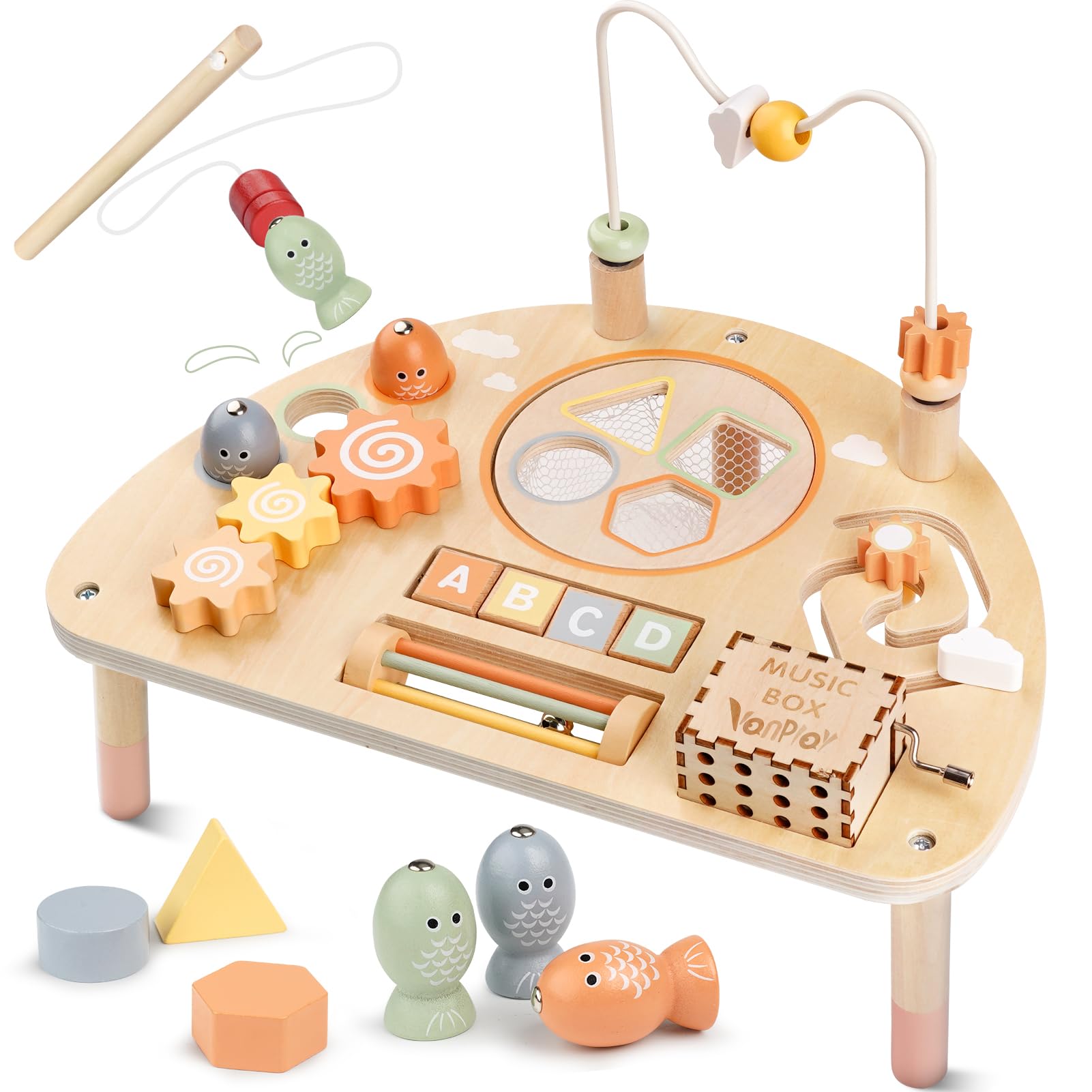 Photo 1 of Activity Table for 1 Year Old, Montessori Toys for 1 2 Year Old Girls Boy Gifts, 8 in 1 Wooden Sensory Play Table for Toddler 1-3, Learning Toys for Baby 12-18 Months 1st Christmas Birthday Gifts
