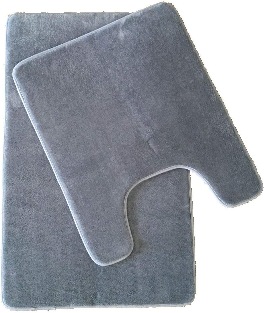 Maiija Bathroom Mat Super Soft Memory Foam Toilet Bath Mat Contour Rectangle Size (Grey-Solid)