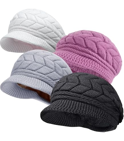 Cuffbow 6 Pcs Satin Lined Beanie with Brim Visor for Women  display picture 1