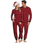 Xaatren Christmas Pajamas for Couples Women Men Long Sleeve Crewneck Xmas Sleepwear Soft Holiday Loungewear Pjs Set