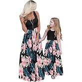 Askwind Mommy and Me Family Outfits, Stripe Stitching Dress,Summer Matching Maxi Dress with Pocket for Mother's Day